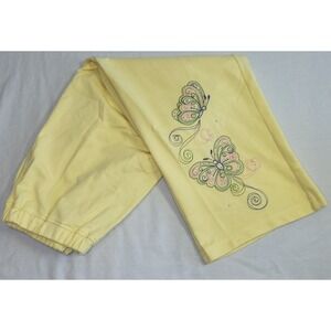 Decorated Originals Butterfly Capri Pants Womens Medium Yellow Embroidered Crop